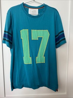 Paul Smith Teal Tee with Mint '17' and Navy Stripe Accents